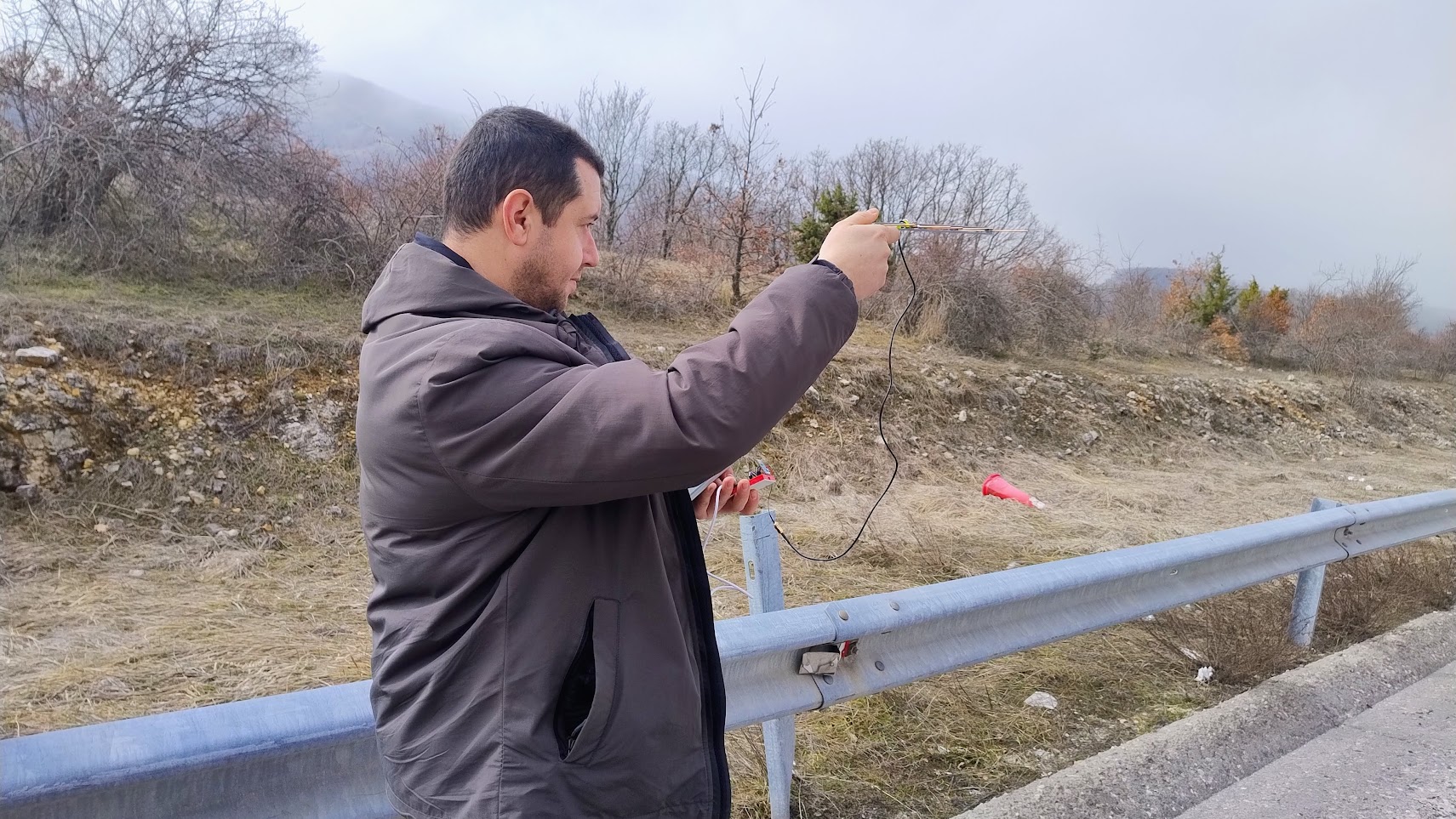 Me on location testing the DIY Yagi antenna